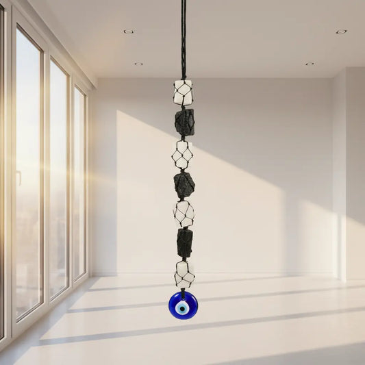 Black Tourmaline, Selenite & Evil Eye Hanger – Ultimate Protection for Home & Office