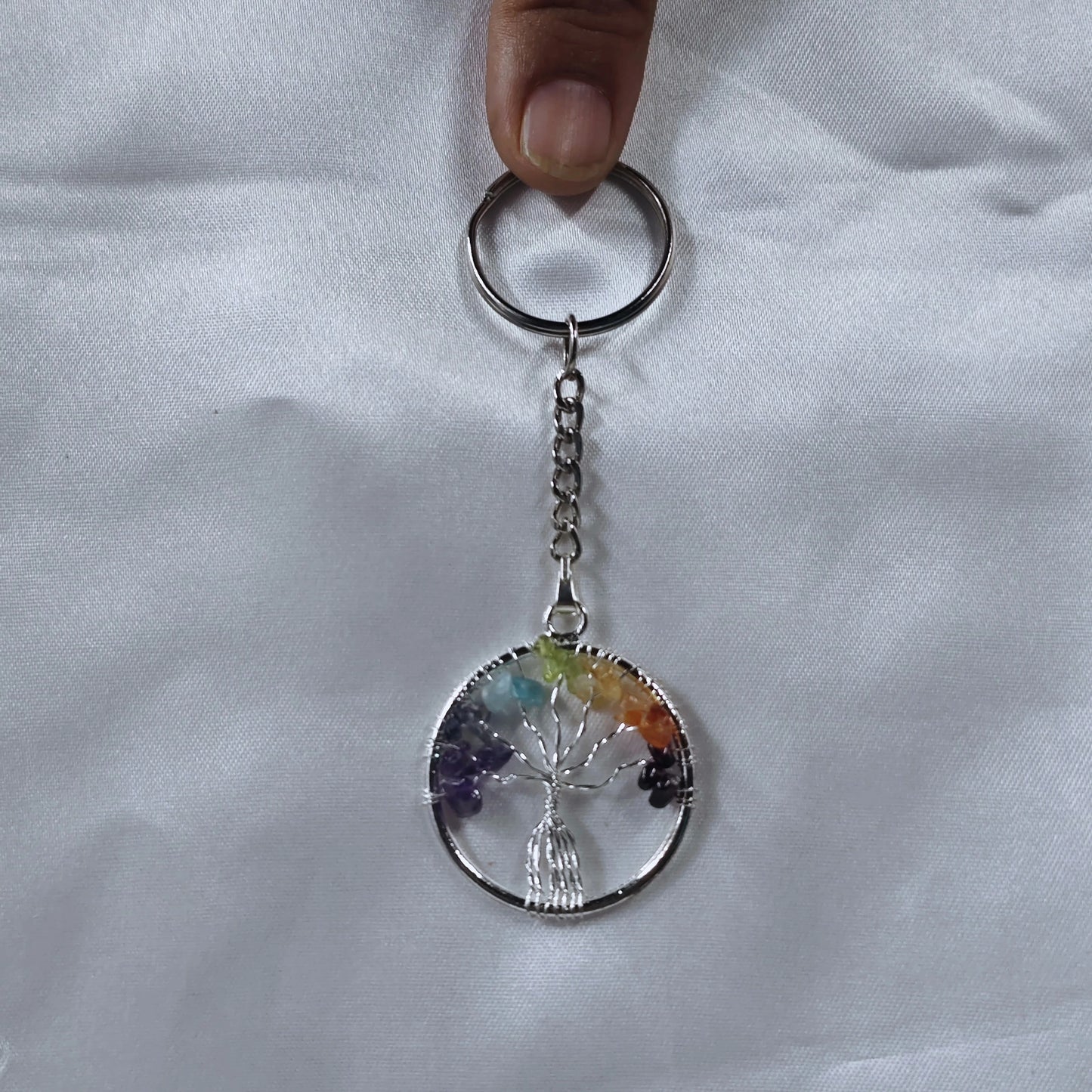 Handcrafted 7 Chakra Tree of Life Keychain promoting protection and positive energy