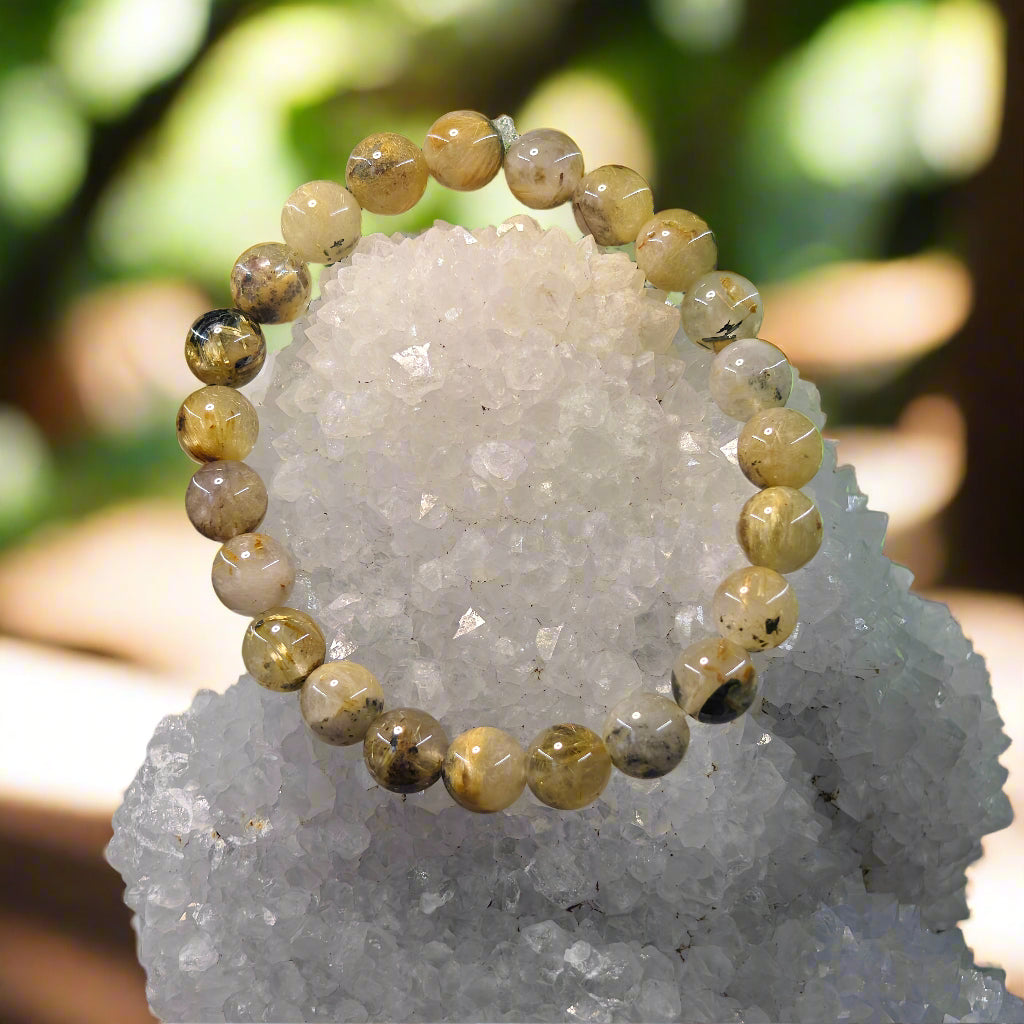 Energised Golden Rutile Bracelet by THE GEM’Z handcrafted with natural Golden Rutile stones to attract prosperity, abundance, and positive energy.