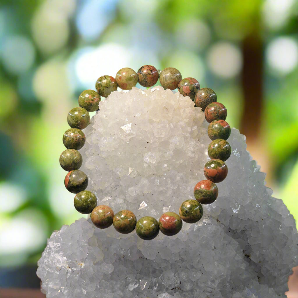 Energised Unakite Harmony Bracelet by THE GEM’Z handcrafted with natural Unakite stones to promote healing, emotional balance, and heart chakra harmony.\