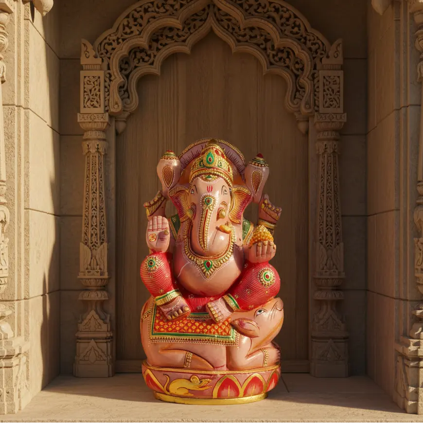 Rose Quartz Ganesha on Mooshak – Love, Harmony & Divine Blessings Gem Mine2Market LLP