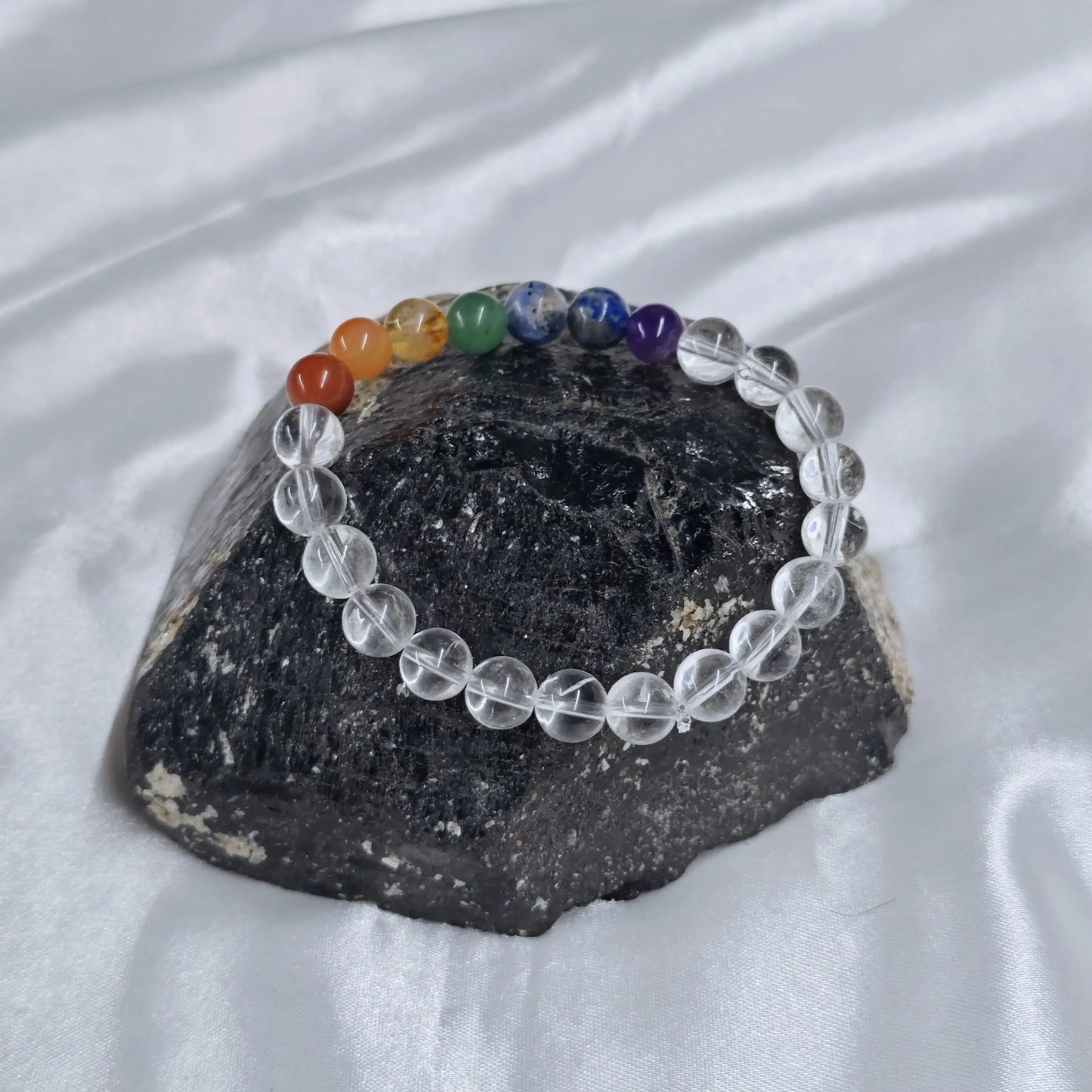 Energised Rock Crystal 7 Chakra Bracelet for Clarity, Energy & Spiritual Healing