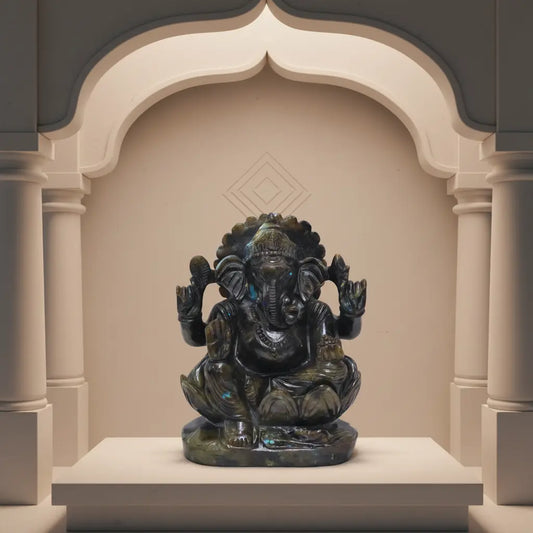 Premium spectrolite gemstone Ganesha idol for home mandir decor