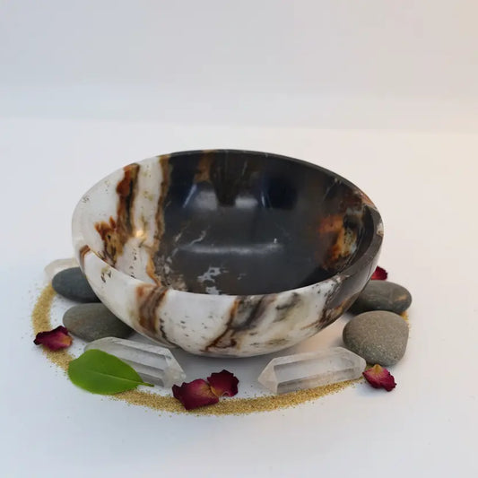 Natural agate energy bowl for pooja crystal storage and vastu use