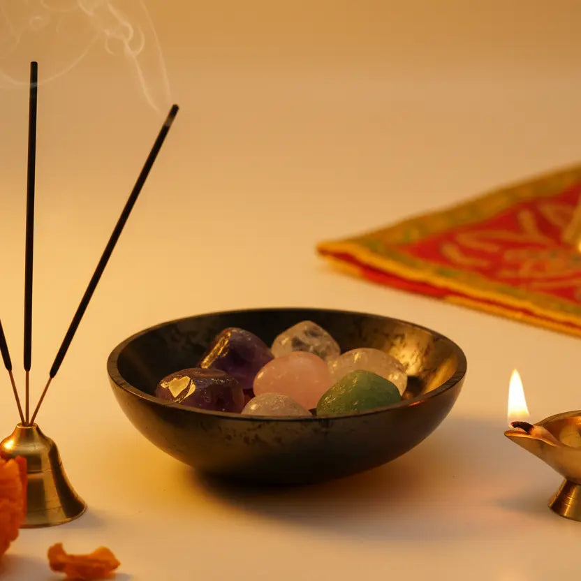 Natural hematite energy bowl stone for pooja crystal storage and grounding