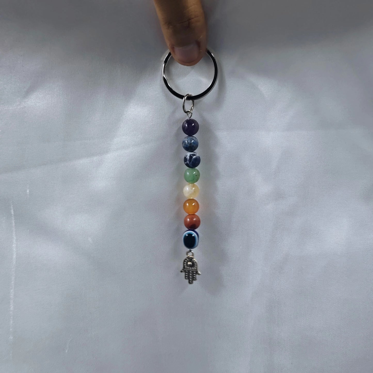 7 Chakra Keychain showing vibrant chakra stones and tree of life design