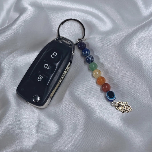 7 Chakra Keychain with colorful stones for grounding and energy flow
