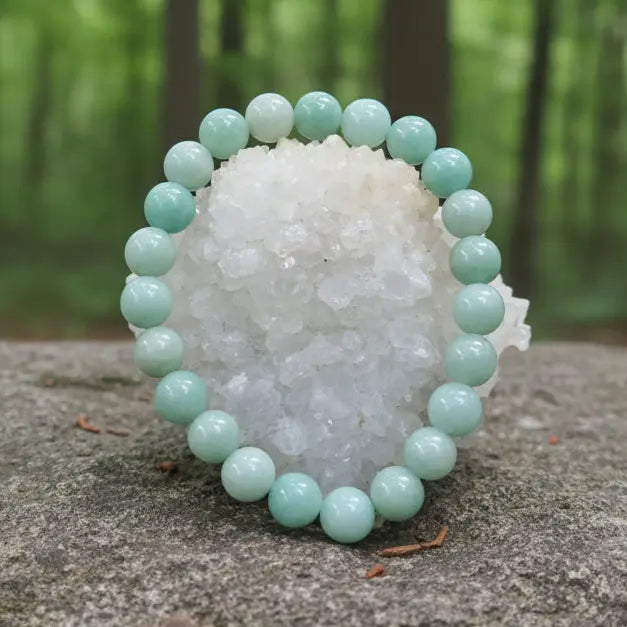 Natural Amazonite bracelet with soft turquoise-green stones for calmness and emotional balance
