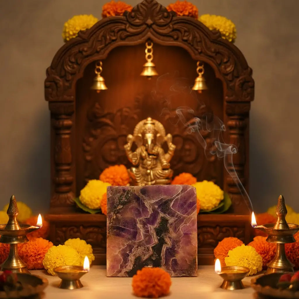 Amethyst stone tile for pooja aasan and wall decor