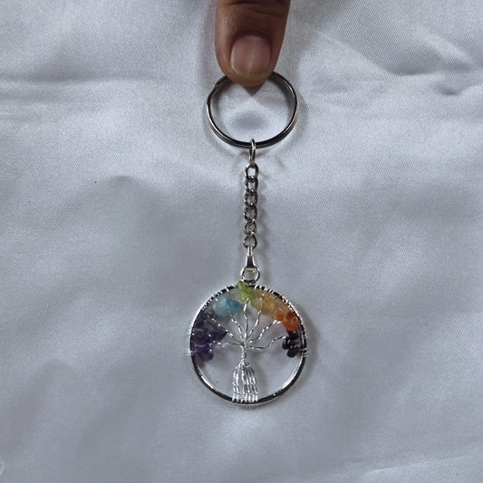 Handcrafted 7 Chakra Tree of Life Keychain promoting protection and positive energy
