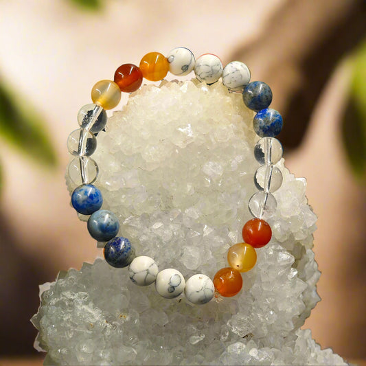 Energised Inspiration & Creativity Bracelet by THE GEM’Z handcrafted with natural crystals to unlock inner genius, inspire creativity, and enhance motivation.
