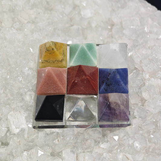 Energised Navgrah Energy Pyramid Grid by THE GEM’Z handcrafted to balance all nine planetary energies and promote harmony.
