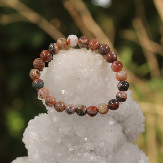 Fire Agate gemstone bracelet with natural agate beads, handcrafted healing crystal jewellery for protection, grounding and positive energy