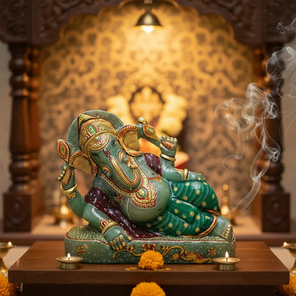 Natural Green Aventurine Sleeping Ganesha Idol Single Stone