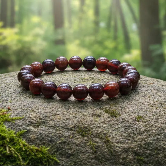 Natural Hessonite Garnet Gomed bracelet with honey brown stones for protection and confidence
