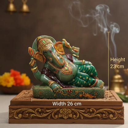 Sleeping Ganesha idol carved from a single piece of natural Green Aventurine