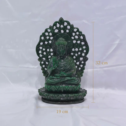 Green aventurine Buddha idol carved from single piece gemstone