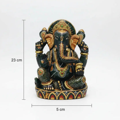 Green aventurine painted Ganesha idol single stone carving