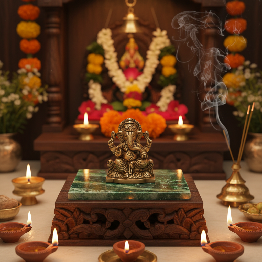 Green aventurine stone tile for pooja aasan and wall decor