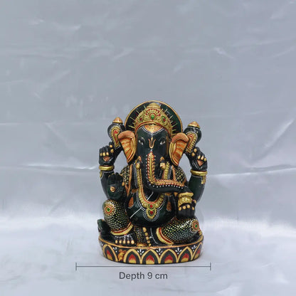 Hand painted natural green aventurine Ganesha sculpture