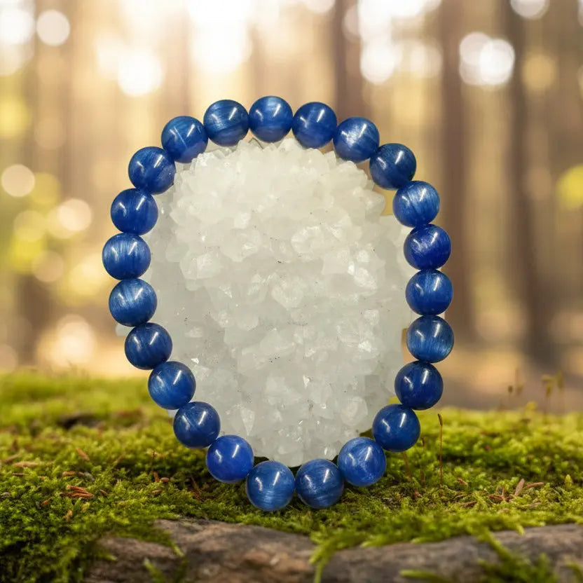 Natural Kyanite gemstone with blue crystal structure used for clarity and alignment