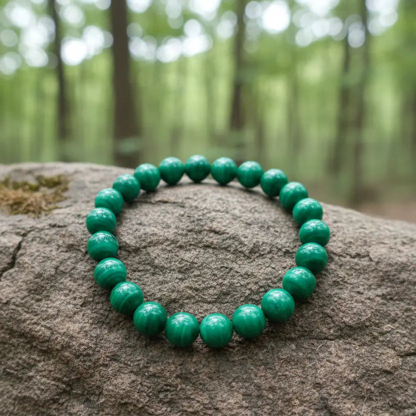 Natural malachite bracelet with black bands 