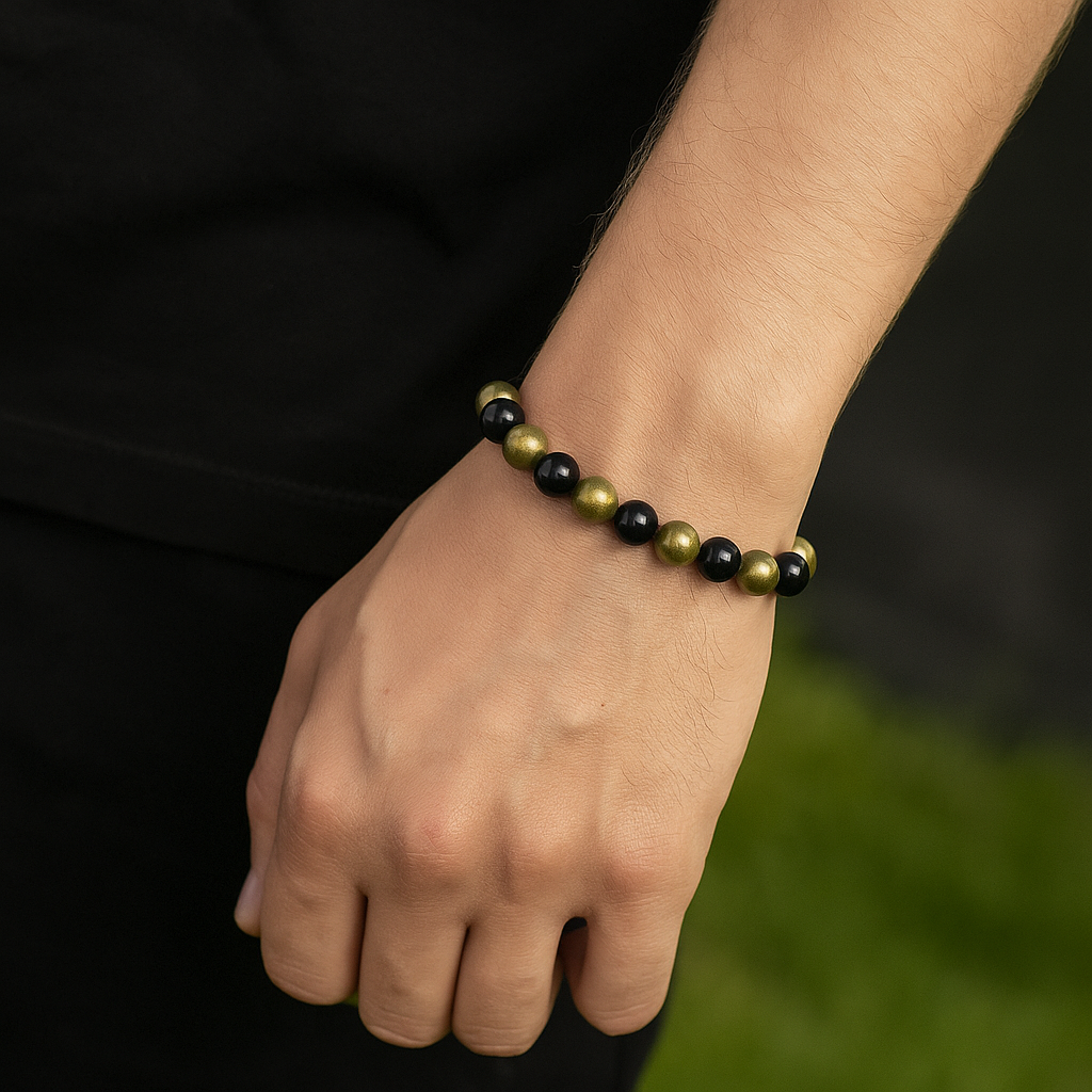 THE GEMZ natural Pyrite and Black Tourmaline bracelet 8mm beads for prosperity and protection in India