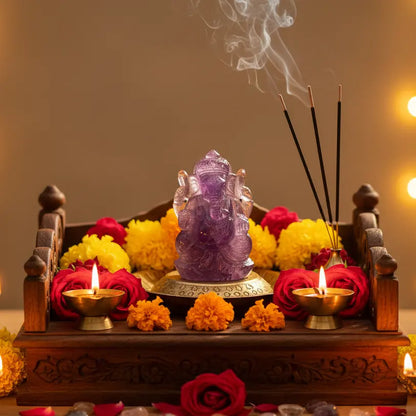 Amethyst gemstone ganesha idol for home mandir office desk and gifting
