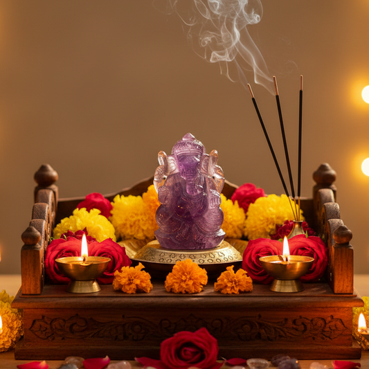 Amethyst gemstone ganesha idol for home mandir office desk and gifting
