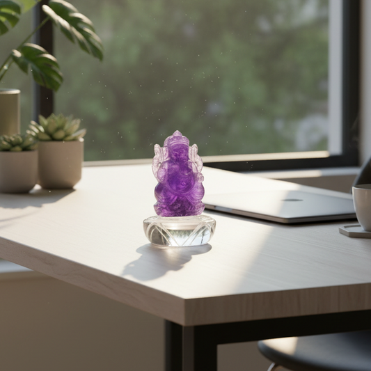 Hand carved natural amethyst ganesha idol small size spiritual décor
