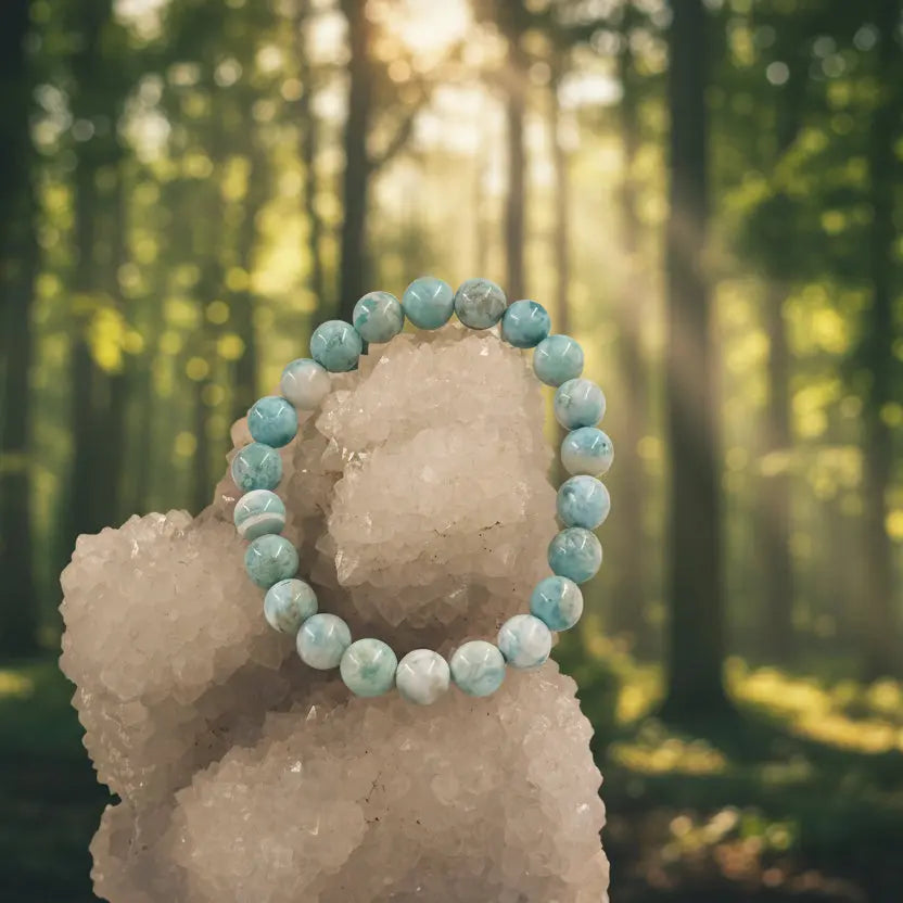 Natural larimar bracelet pectolite gemstone for calmness and emotional healing
