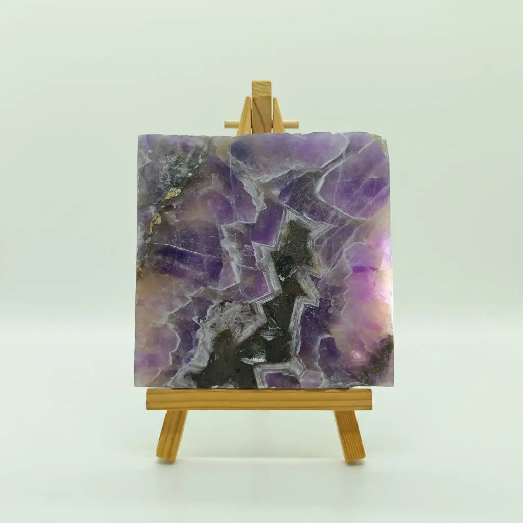 Polished amethyst gemstone tile close-up texture
