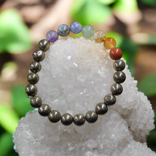 Energised Pyrite 7 Chakra Bracelet for Energy, Protection & Balance
