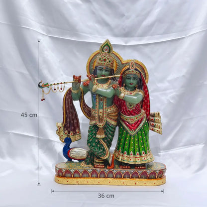Green aventurine Radha Krishna sculpture single stone carving
