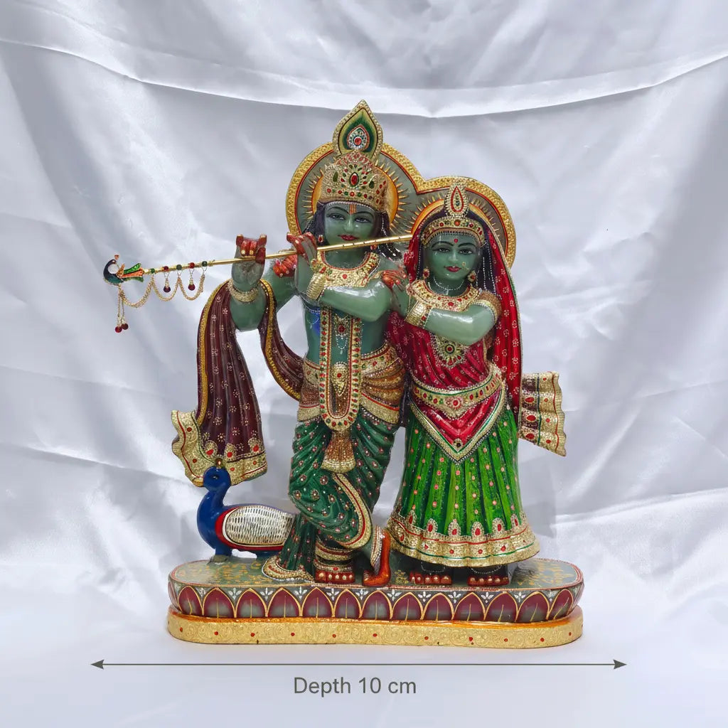 Large natural green aventurine Radha Krishna gemstone idol