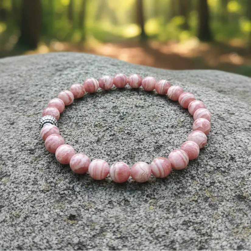 Natural Rhodochrosite bracelet with the the banded stripes also called as bacon stirips 