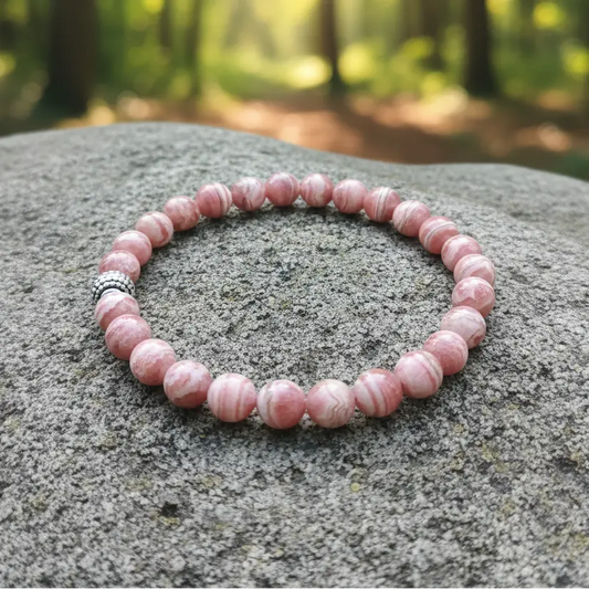 Natural Rhodochrosite bracelet with the the banded stripes also called as bacon stirips 