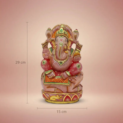 Rose quartz Ganesha idol on mooshak carved from single piece gemstone