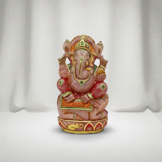 Rose Quartz Ganesha on Mooshak – Love, Harmony & Divine Blessings
