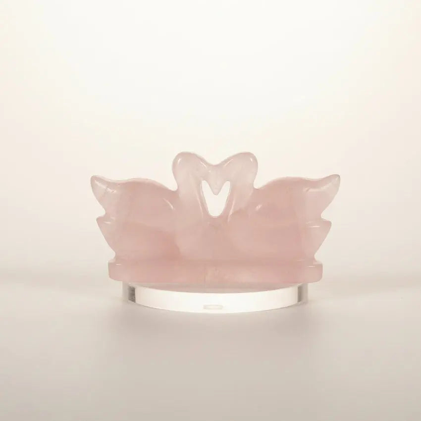 Natural Rose Quartz Kissing Swan