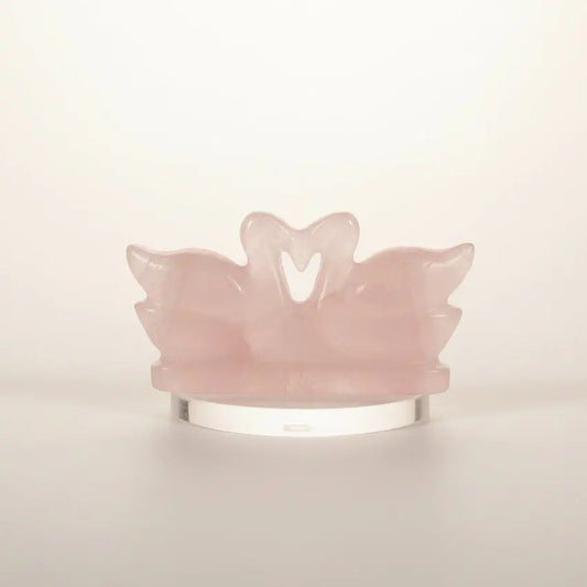 Natural Rose Quartz Kissing Swan