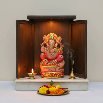 Premium rose quartz Ganesha idol for home mandir and vastu decor