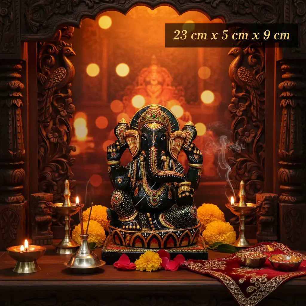 Slim green aventurine Ganesha idol for home mandir