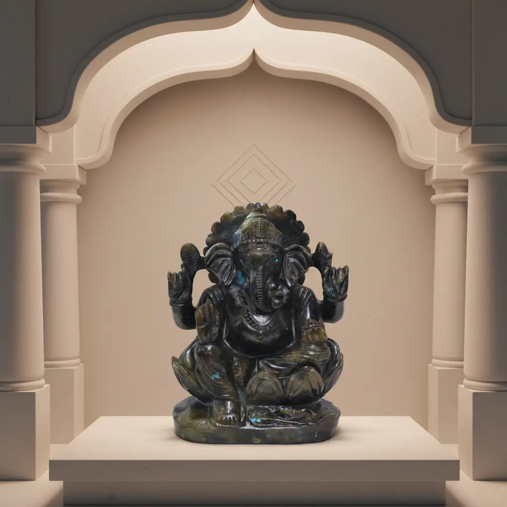 Premium spectrolite gemstone Ganesha idol for home mandir decor