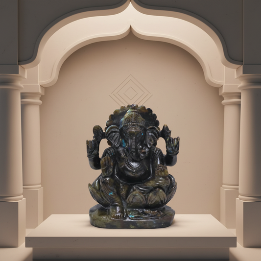 Premium spectrolite gemstone Ganesha idol for home mandir decor