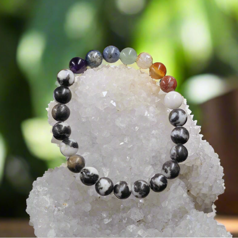 Energised Zebra Jasper 7 Chakra Bracelet for Grounding, Balance & Energy
