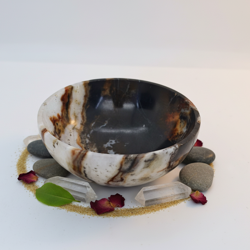 Natural agate energy bowl for pooja crystal storage and vastu use
