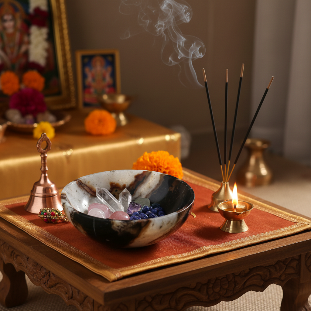 Agate stone bowl used for keeping crystals spiritual items and sacred décor
