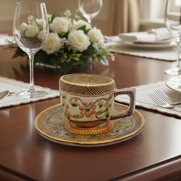 Natural spatik rock crystal cup and saucer for daily use luxury crystal cutlery