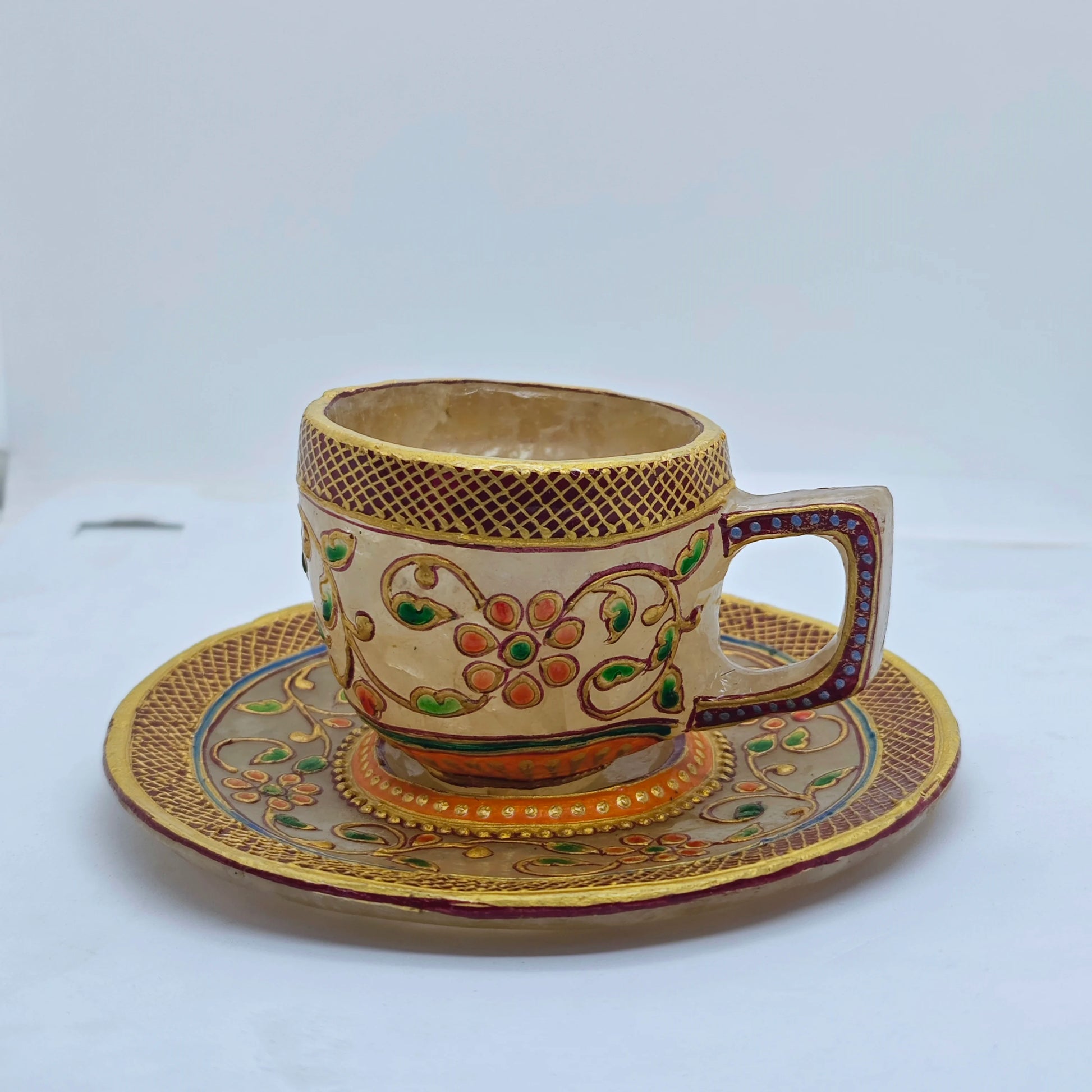 Clear quartz spatik cup and saucer set for pooja décor and regular use
